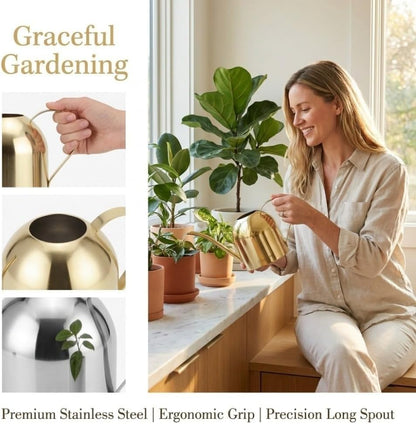 500ml Stainless Steel Watering Can Ergonomic Handle & Leak-Proof Design Long Spout Indoor Plant Pot for Home Garden(Rose Gold)