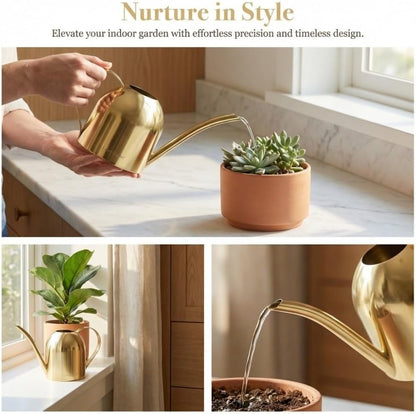 500ml Stainless Steel Watering Can Ergonomic Handle & Leak-Proof Design Long Spout Indoor Plant Pot for Home Garden(Rose Gold)