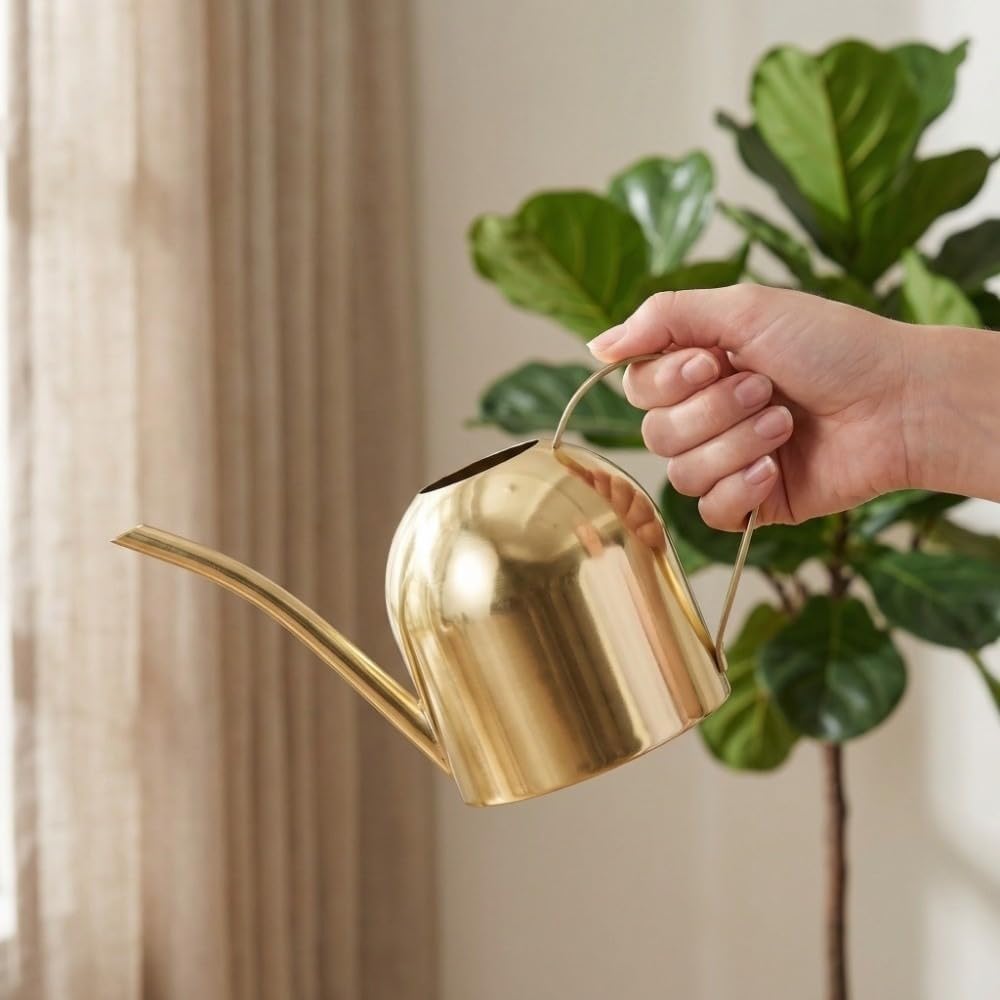 500ml Stainless Steel Watering Can Ergonomic Handle & Leak-Proof Design Long Spout Indoor Plant Pot for Home Garden(Rose Gold)