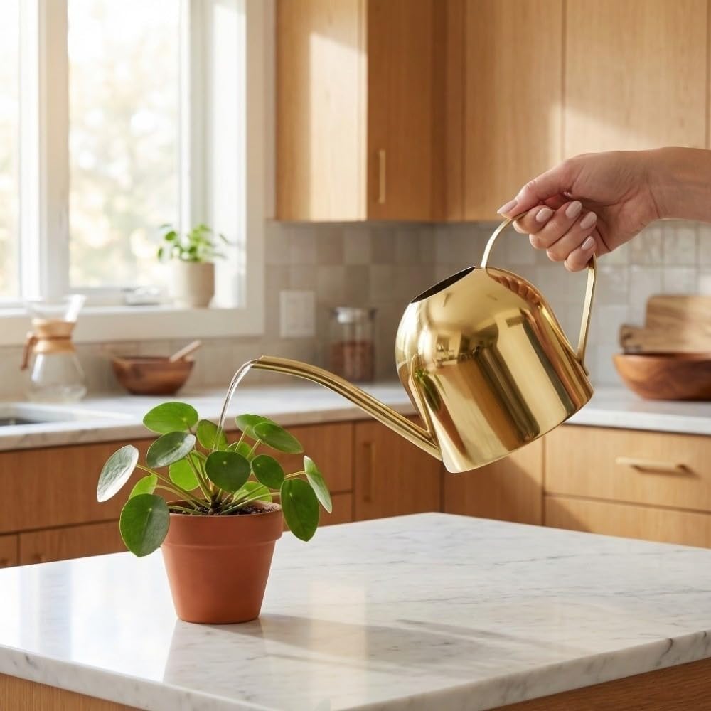 500ml Stainless Steel Watering Can Ergonomic Handle & Leak-Proof Design Long Spout Indoor Plant Pot for Home Garden(Rose Gold)