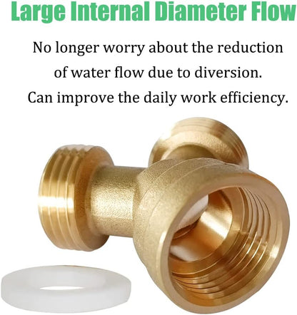 2PCS Brass 3/4" GHT Garden Hose Splitter Body Backyard 2 Way Y Shaped Connector Threaded Pipe Fitting Coupler Adapter with Washer