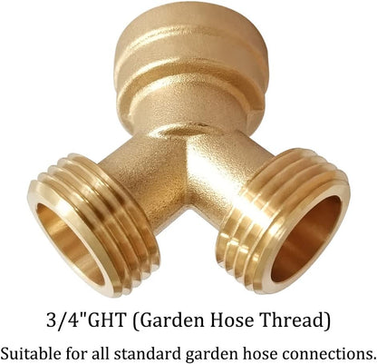 2PCS Brass 3/4" GHT Garden Hose Splitter Body Backyard 2 Way Y Shaped Connector Threaded Pipe Fitting Coupler Adapter with Washer