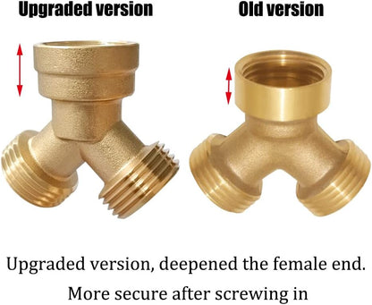 2PCS Brass 3/4" GHT Garden Hose Splitter Body Backyard 2 Way Y Shaped Connector Threaded Pipe Fitting Coupler Adapter with Washer