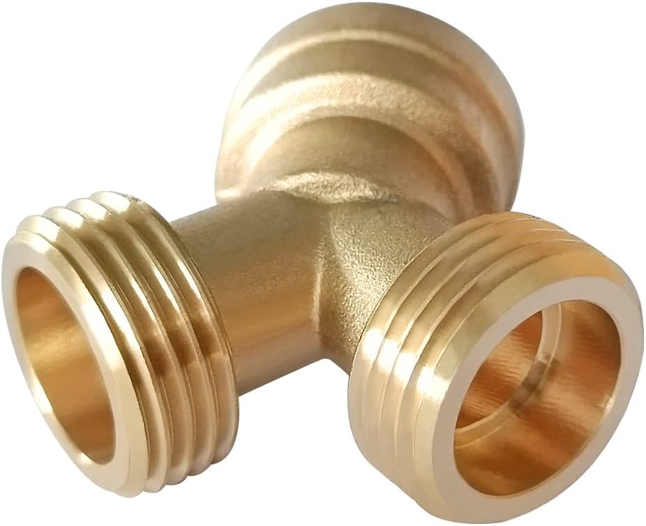 2PCS Brass 3/4" GHT Garden Hose Splitter Body Backyard 2 Way Y Shaped Connector Threaded Pipe Fitting Coupler Adapter with Washer