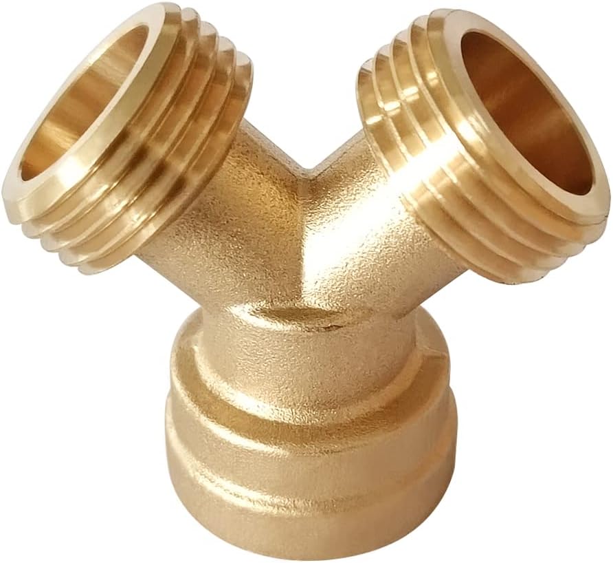 2PCS Brass 3/4" GHT Garden Hose Splitter Body Backyard 2 Way Y Shaped Connector Threaded Pipe Fitting Coupler Adapter with Washer