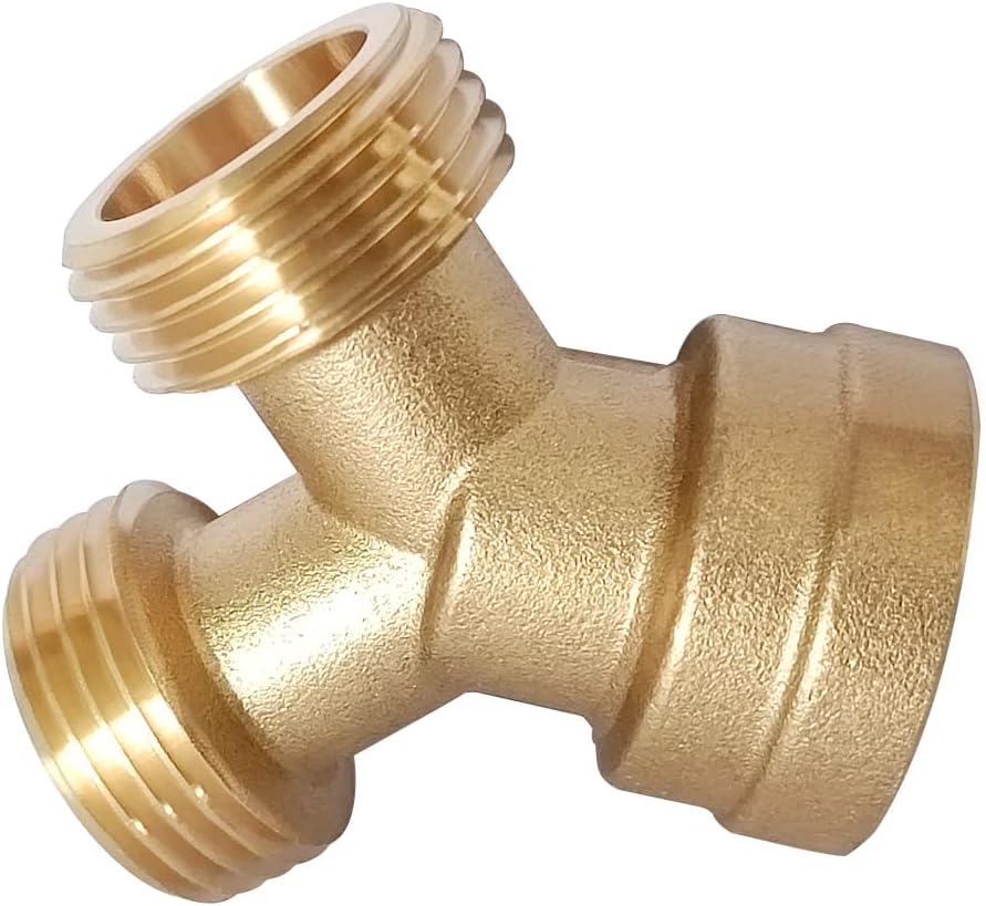 2PCS Brass 3/4" GHT Garden Hose Splitter Body Backyard 2 Way Y Shaped Connector Threaded Pipe Fitting Coupler Adapter with Washer