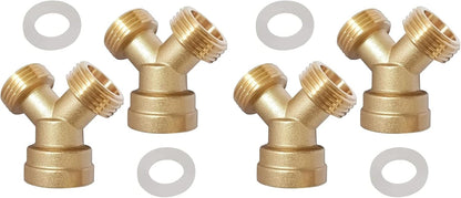 2PCS Brass 3/4" GHT Garden Hose Splitter Body Backyard 2 Way Y Shaped Connector Threaded Pipe Fitting Coupler Adapter with Washer