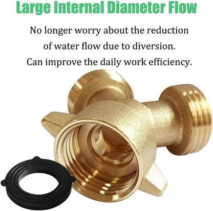 2PCS Brass 3/4" GHT Garden Hose Splitter Body Backyard 2 Way Y Shaped Connector Threaded Pipe Fitting Coupler Adapter with Washer