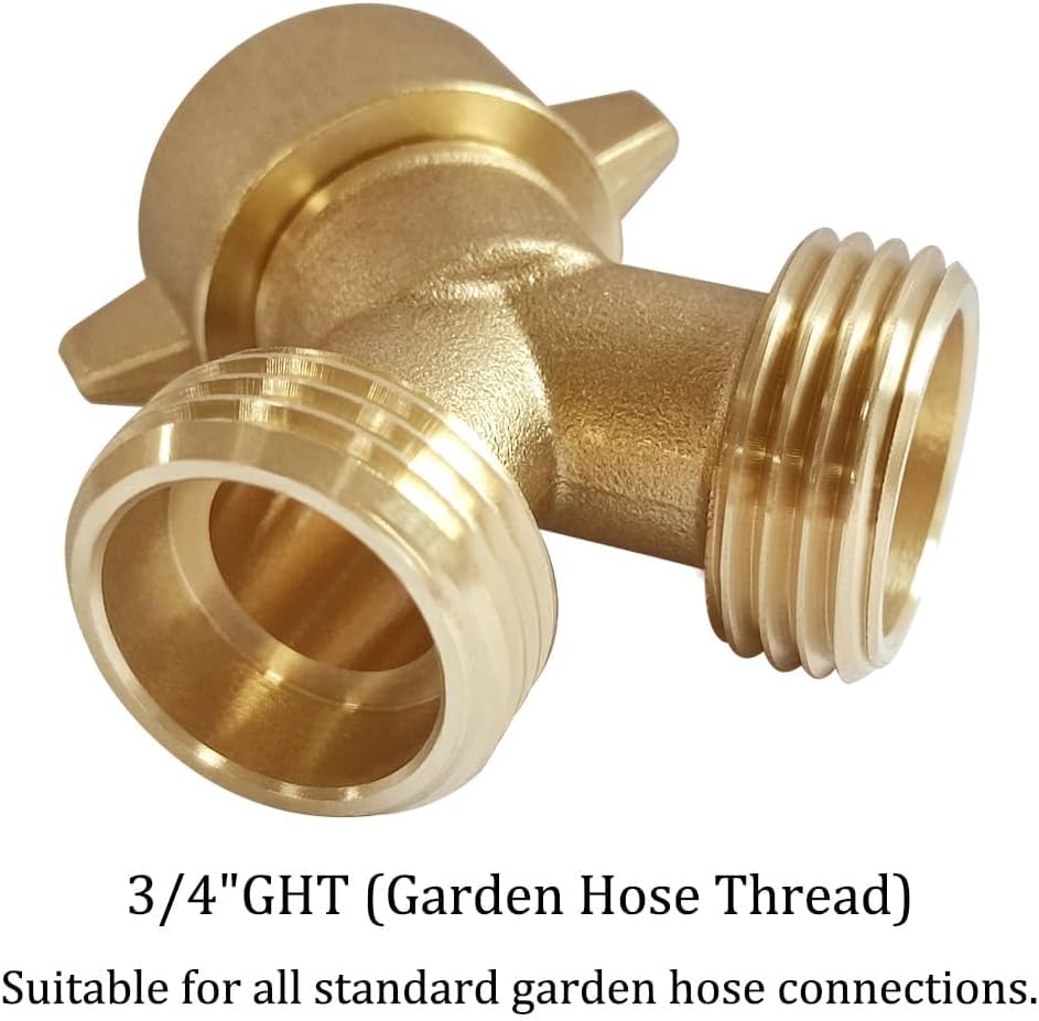 2PCS Brass 3/4" GHT Garden Hose Splitter Body Backyard 2 Way Y Shaped Connector Threaded Pipe Fitting Coupler Adapter with Washer