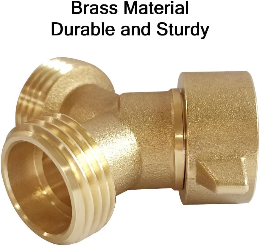 2PCS Brass 3/4" GHT Garden Hose Splitter Body Backyard 2 Way Y Shaped Connector Threaded Pipe Fitting Coupler Adapter with Washer