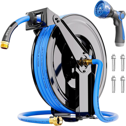 Retractable Garden Hose Reel with 5/8" 50ft Hot/Cold Water Pipe