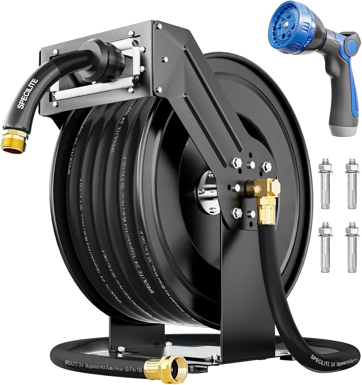 Retractable Garden Hose Reel with 5/8" 50ft Hot/Cold Water Pipe