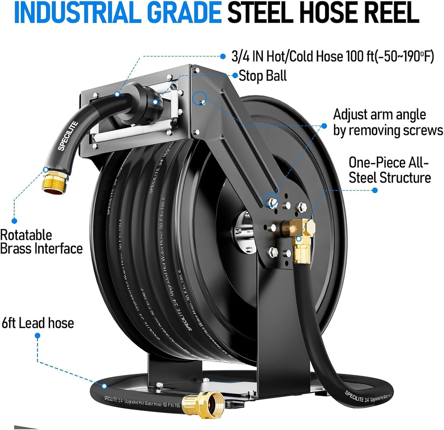 Retractable Garden Hose Reel with 5/8" 50ft Hot/Cold Water Pipe