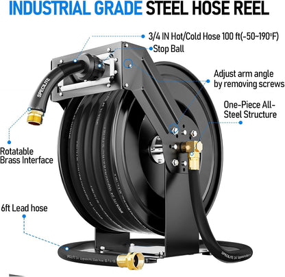 Retractable Garden Hose Reel with 5/8" 50ft Hot/Cold Water Pipe