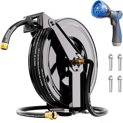 Retractable Garden Hose Reel with 5/8" 50ft Hot/Cold Water Pipe