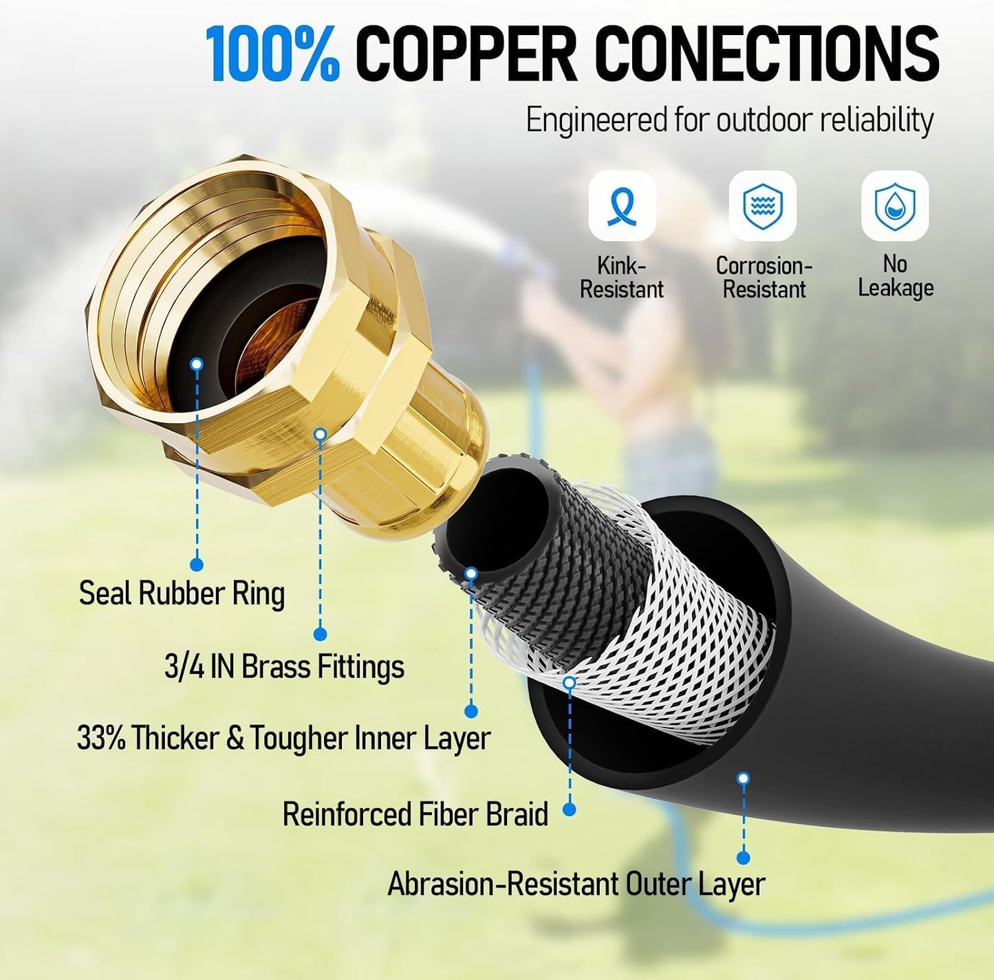 Retractable Garden Hose Reel with 5/8" 50ft Hot/Cold Water Pipe