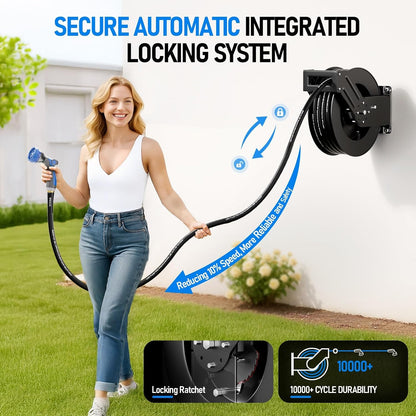 Retractable Garden Hose Reel with 5/8" 50ft Hot/Cold Water Pipe
