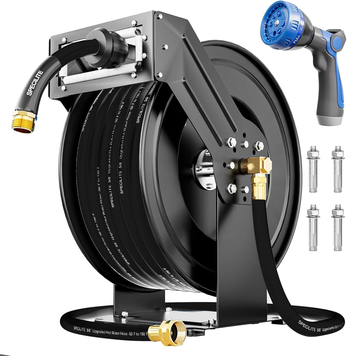 Retractable Garden Hose Reel with 5/8" 50ft Hot/Cold Water Pipe