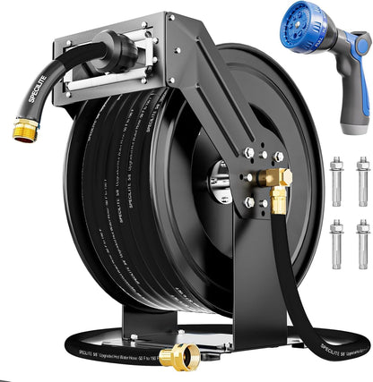 Retractable Garden Hose Reel with 5/8" 50ft Hot/Cold Water Pipe