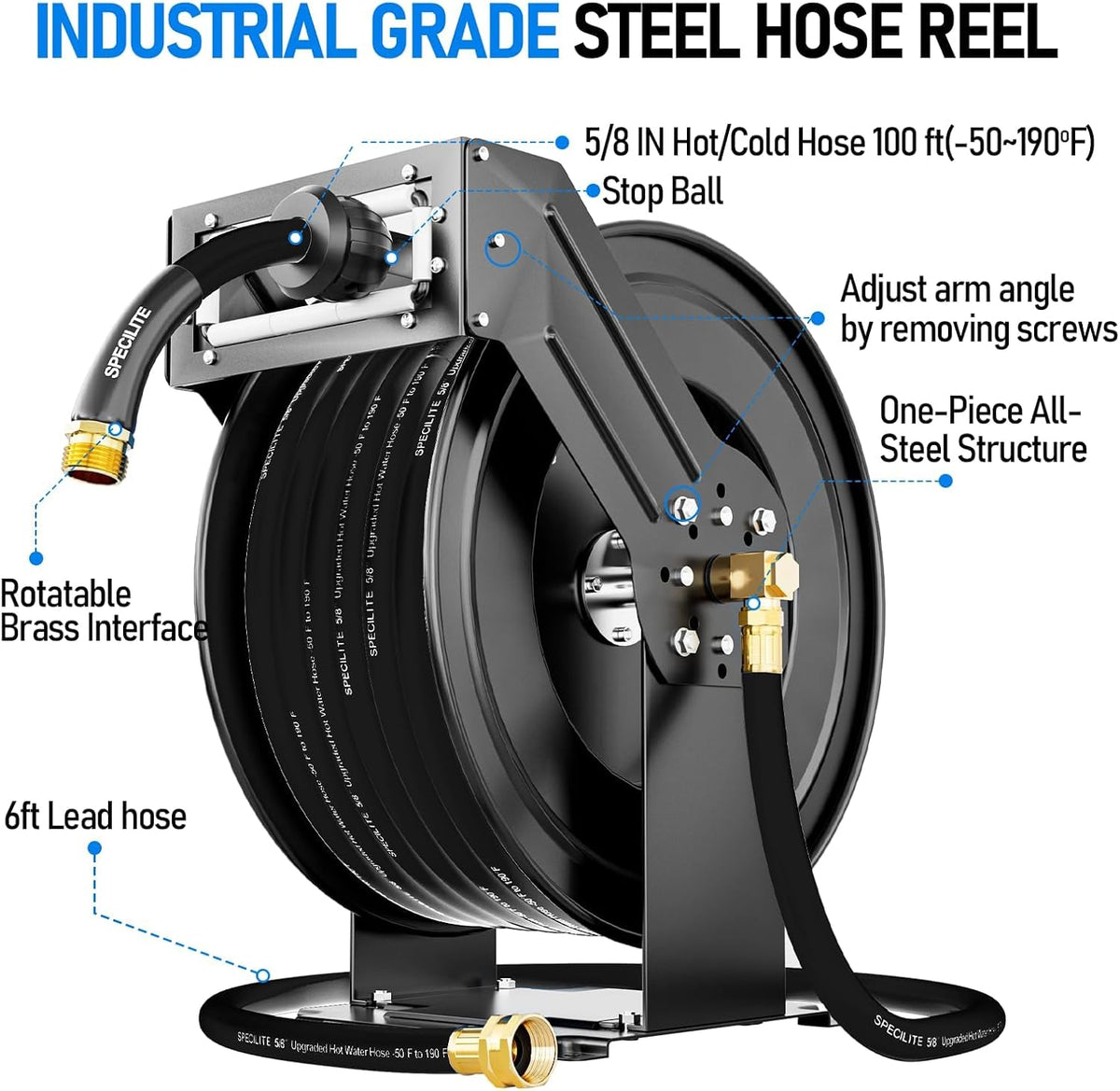 Retractable Garden Hose Reel with 5/8" 50ft Hot/Cold Water Pipe