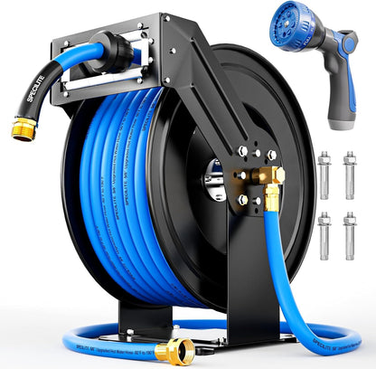 Retractable Garden Hose Reel with 5/8" 50ft Hot/Cold Water Pipe