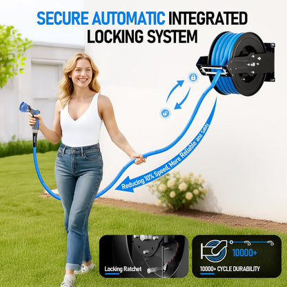 Retractable Garden Hose Reel with 5/8" 50ft Hot/Cold Water Pipe