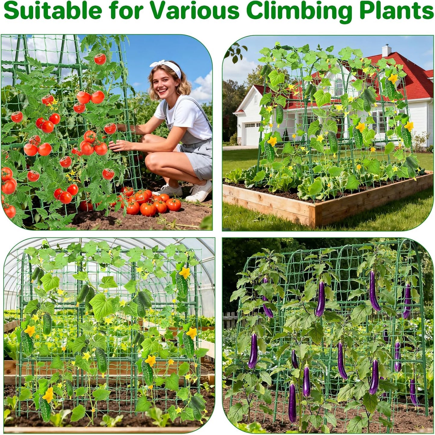 Cucumber Trellis for Raised Bed, U-Shape Garden Trellis for Climbing Plants Outdoor, Metal Arch Trellis for Vegetables, Plant Support for Tomato, Pea, Zucchini (47.2" L×30" W×47.2" H-Medium)