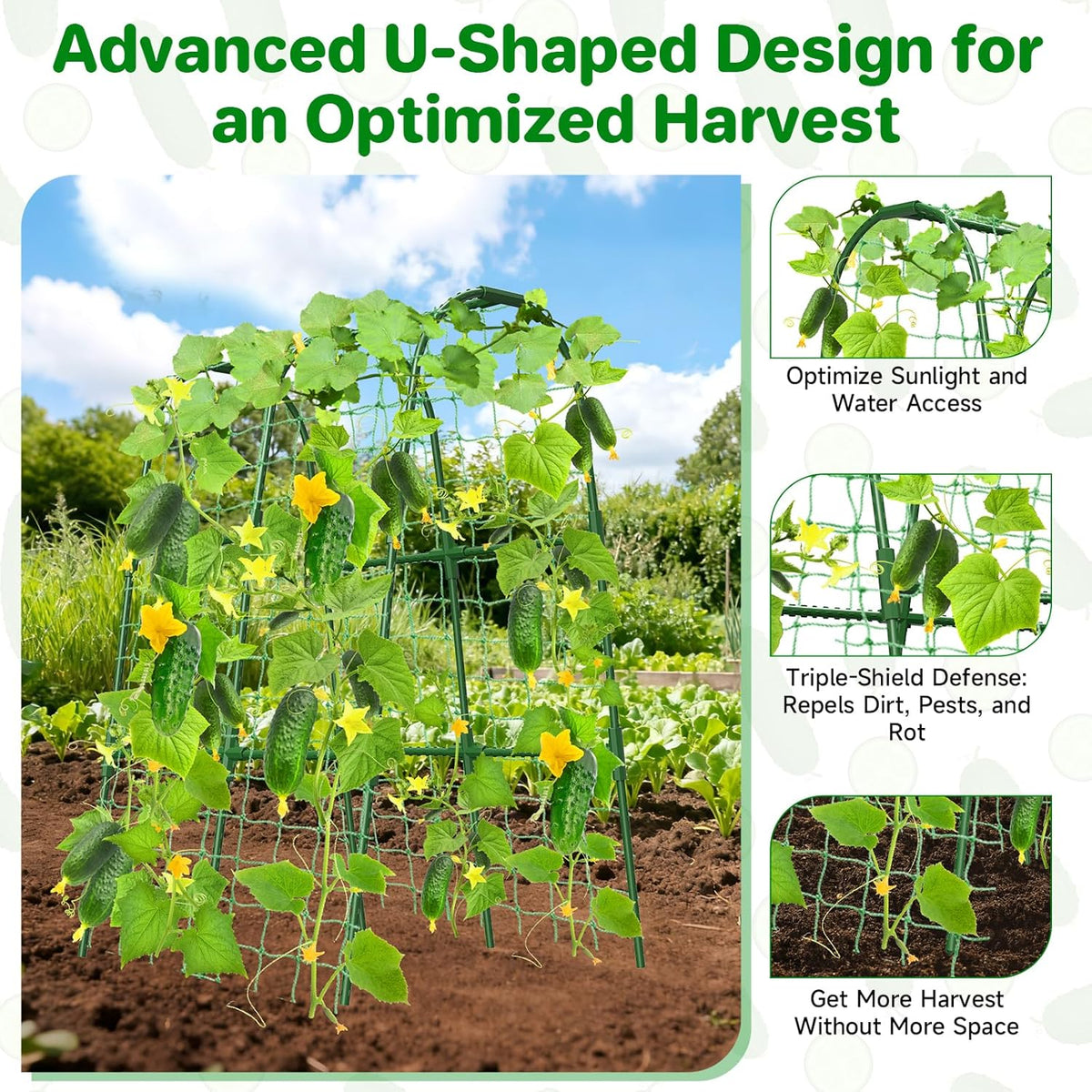 Cucumber Trellis for Raised Bed, U-Shape Garden Trellis for Climbing Plants Outdoor, Metal Arch Trellis for Vegetables, Plant Support for Tomato, Pea, Zucchini (47.2" L×30" W×47.2" H-Medium)