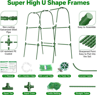 Cucumber Trellis for Raised Bed, U-Shape Garden Trellis for Climbing Plants Outdoor, Metal Arch Trellis for Vegetables, Plant Support for Tomato, Pea, Zucchini (47.2" L×30" W×47.2" H-Medium)