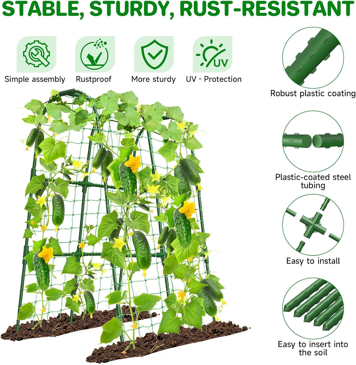 Cucumber Trellis for Raised Bed, U-Shape Garden Trellis for Climbing Plants Outdoor, Metal Arch Trellis for Vegetables, Plant Support for Tomato, Pea, Zucchini (47.2" L×30" W×47.2" H-Medium)