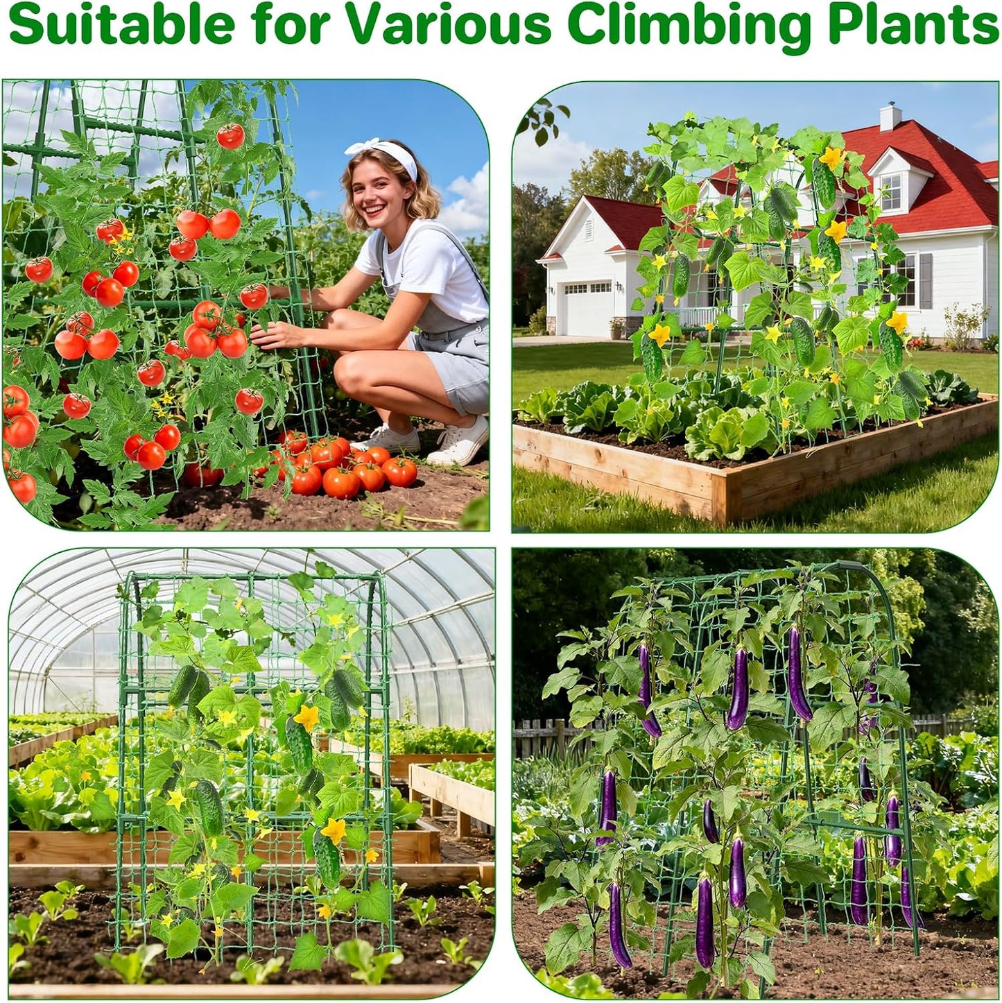 Cucumber Trellis for Raised Bed, U-Shape Garden Trellis for Climbing Plants Outdoor, Metal Arch Trellis for Vegetables, Plant Support for Tomato, Pea, Zucchini (47.2" L×30" W×47.2" H-Medium)