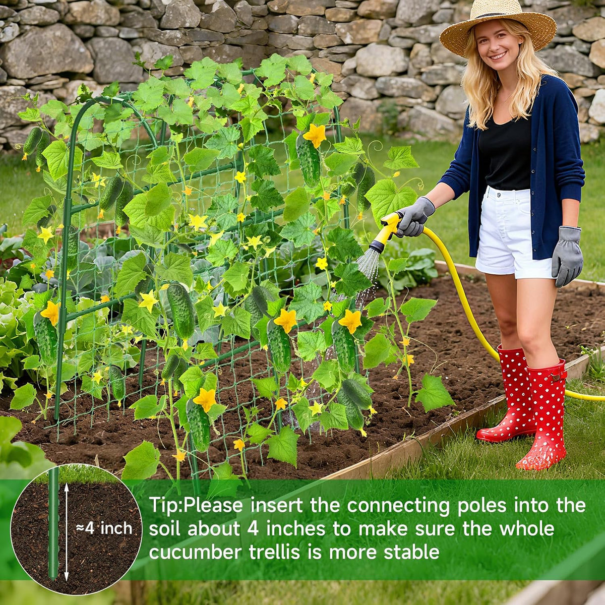 Cucumber Trellis for Raised Bed, U-Shape Garden Trellis for Climbing Plants Outdoor, Metal Arch Trellis for Vegetables, Plant Support for Tomato, Pea, Zucchini (47.2" L×30" W×47.2" H-Medium)