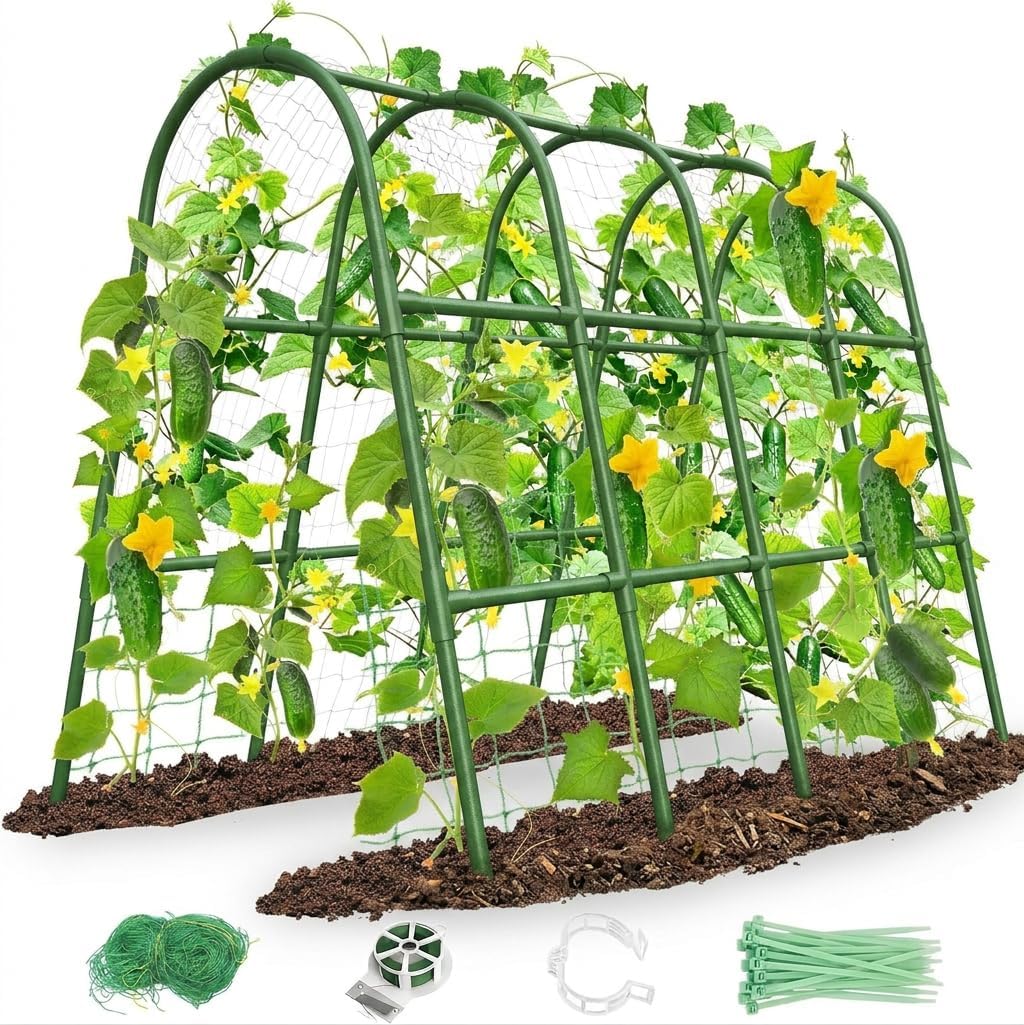 Cucumber Trellis for Raised Bed, U-Shape Garden Trellis for Climbing Plants Outdoor, Metal Arch Trellis for Vegetables, Plant Support for Tomato, Pea, Zucchini (47.2" L×30" W×47.2" H-Medium)
