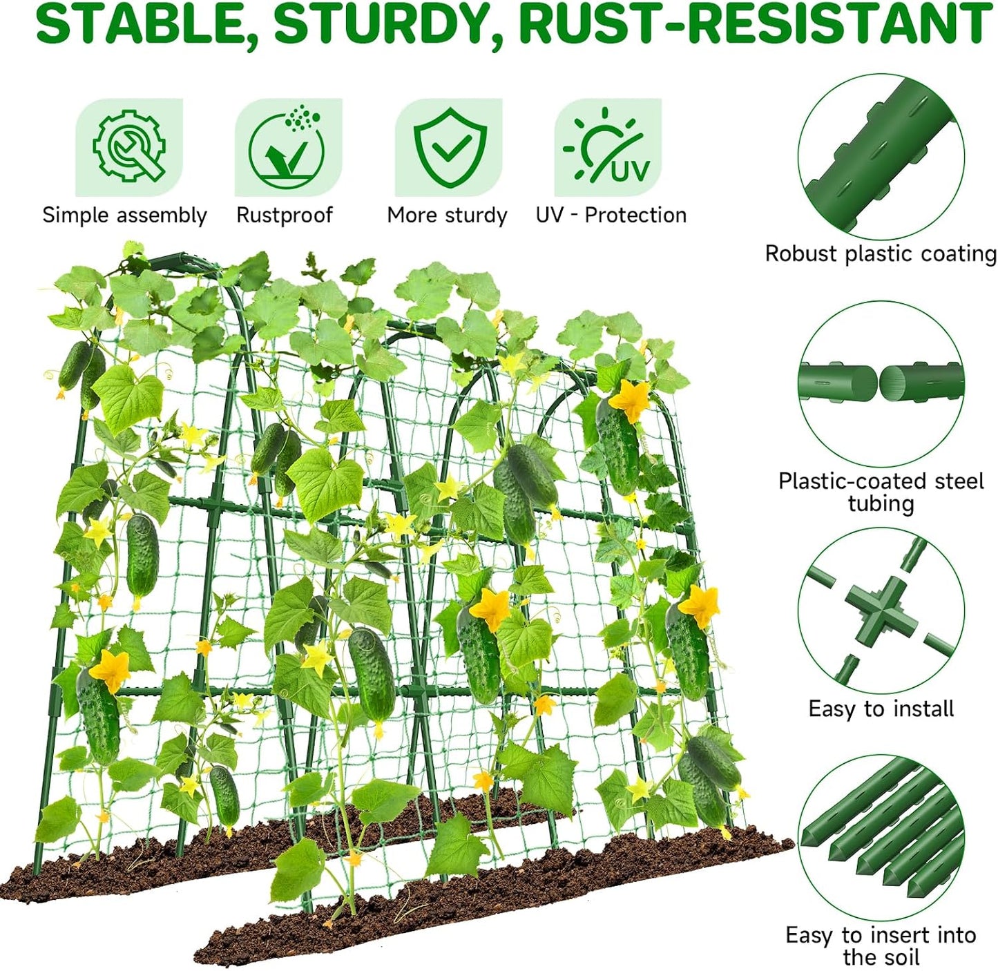 Cucumber Trellis for Raised Bed, U-Shape Garden Trellis for Climbing Plants Outdoor, Metal Arch Trellis for Vegetables, Plant Support for Tomato, Pea, Zucchini (47.2" L×30" W×47.2" H-Medium)