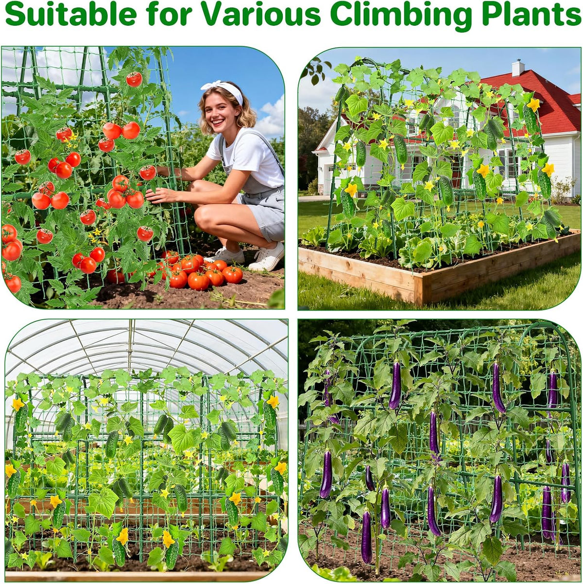 Cucumber Trellis for Raised Bed, U-Shape Garden Trellis for Climbing Plants Outdoor, Metal Arch Trellis for Vegetables, Plant Support for Tomato, Pea, Zucchini (47.2" L×30" W×47.2" H-Medium)
