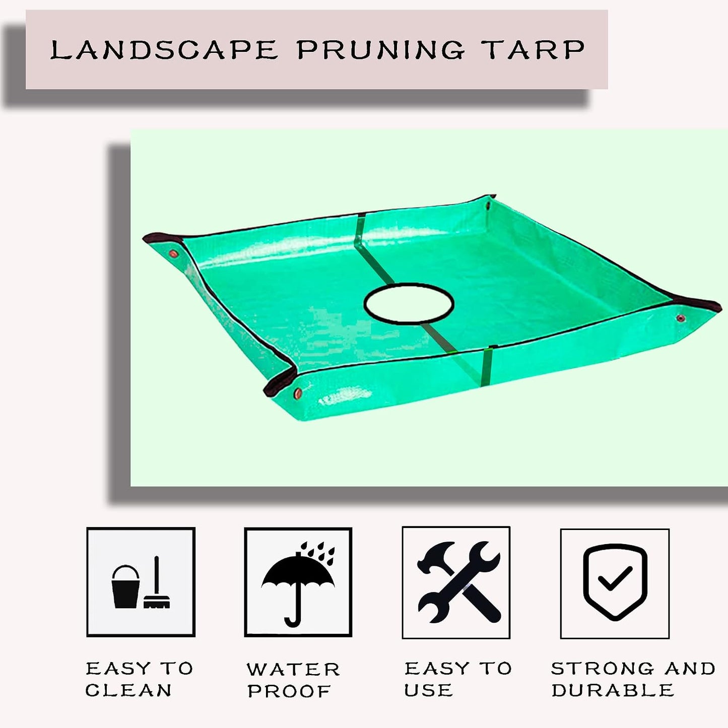 Landscape Pruning Tarp, 78.7“X78.7” Landscape Tarp for Trimming with 12 inch Hole, Pruning Trees Waterproof Tarp, with Corner Buckles, can Stand Up Fasten Around Trees and Shrubs
