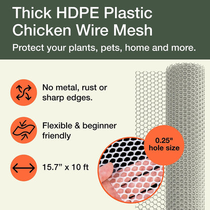 Plastic Chicken Wire Fencing, Garden Fence, Animal Barrier Mesh 1pk