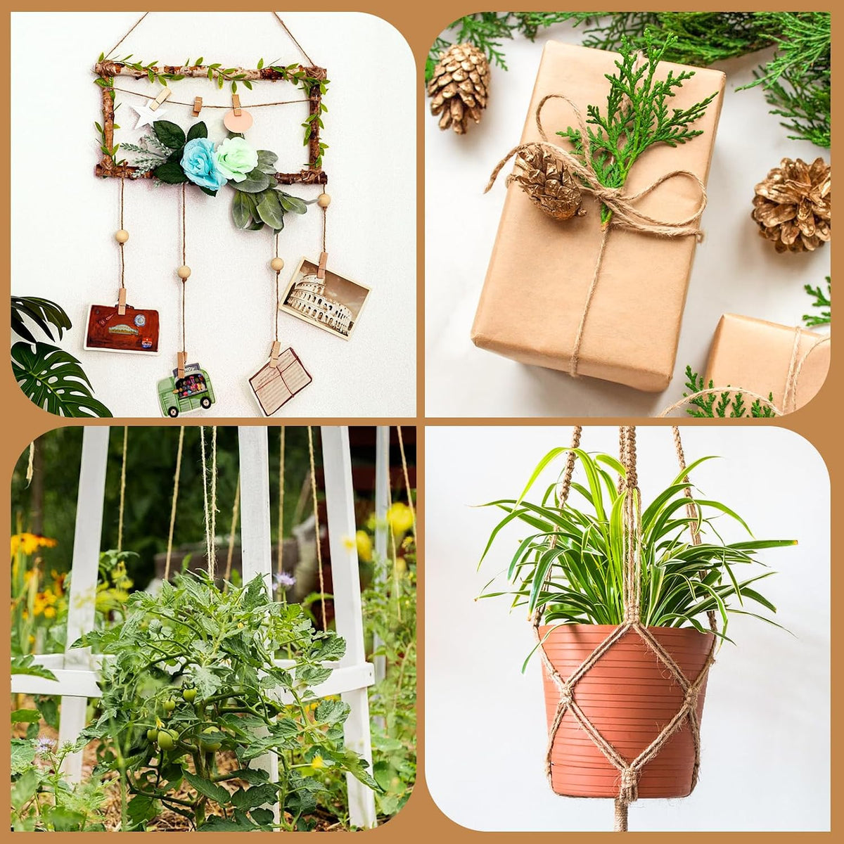 XSEINO 2400 Feet Natural Jute Twine Strong Garden Twine Rope for Arts Crafts Gift Wrapping Gardening Tomato Climbing Plant Tie Floristry Packing Decor