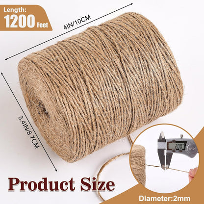 XSEINO 2400 Feet Natural Jute Twine Strong Garden Twine Rope for Arts Crafts Gift Wrapping Gardening Tomato Climbing Plant Tie Floristry Packing Decor