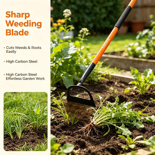 Sharp Garden Hoe – Pre-Sharpened Heavy Duty Weeding Hoe with 57" Fiberglass Handle, 8.3" Wide Blade for Effortless Cutting, Gardening, Farm & Field
