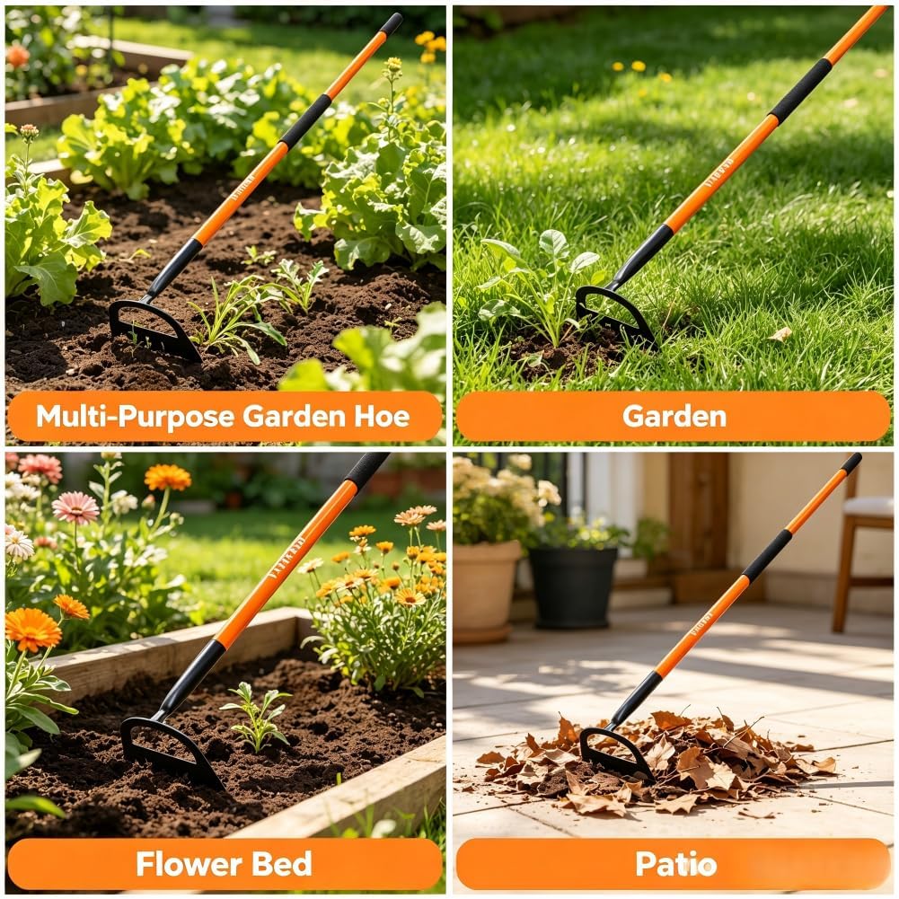 Sharp Garden Hoe – Pre-Sharpened Heavy Duty Weeding Hoe with 57" Fiberglass Handle, 8.3" Wide Blade for Effortless Cutting, Gardening, Farm & Field
