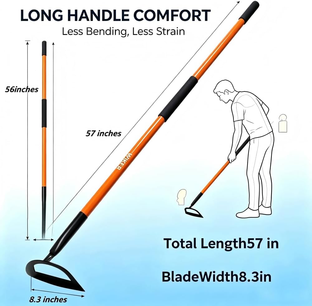 Sharp Garden Hoe – Pre-Sharpened Heavy Duty Weeding Hoe with 57" Fiberglass Handle, 8.3" Wide Blade for Effortless Cutting, Gardening, Farm & Field