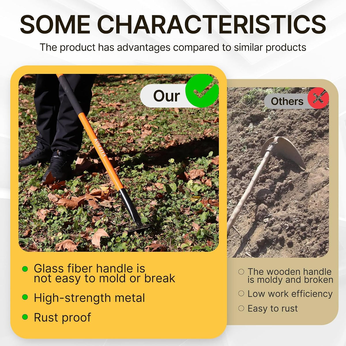 Sharp Garden Hoe – Pre-Sharpened Heavy Duty Weeding Hoe with 57" Fiberglass Handle, 8.3" Wide Blade for Effortless Cutting, Gardening, Farm & Field