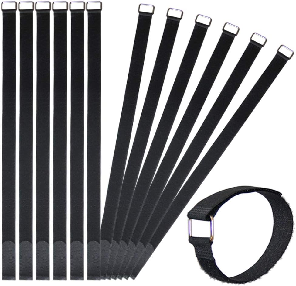 24 inch Hook and Loop Cable Strap - Reusable Fastening Strap - 12 PACK 1 inch Wide Nylon Cable Cinch Wrap
