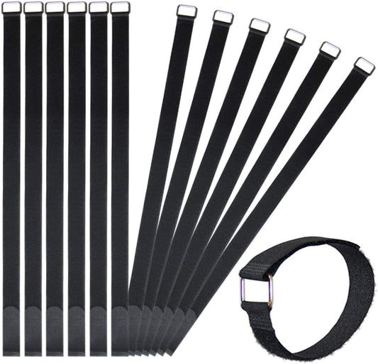 24 inch Hook and Loop Cable Strap - Reusable Fastening Strap - 12 PACK 1 inch Wide Nylon Cable Cinch Wrap