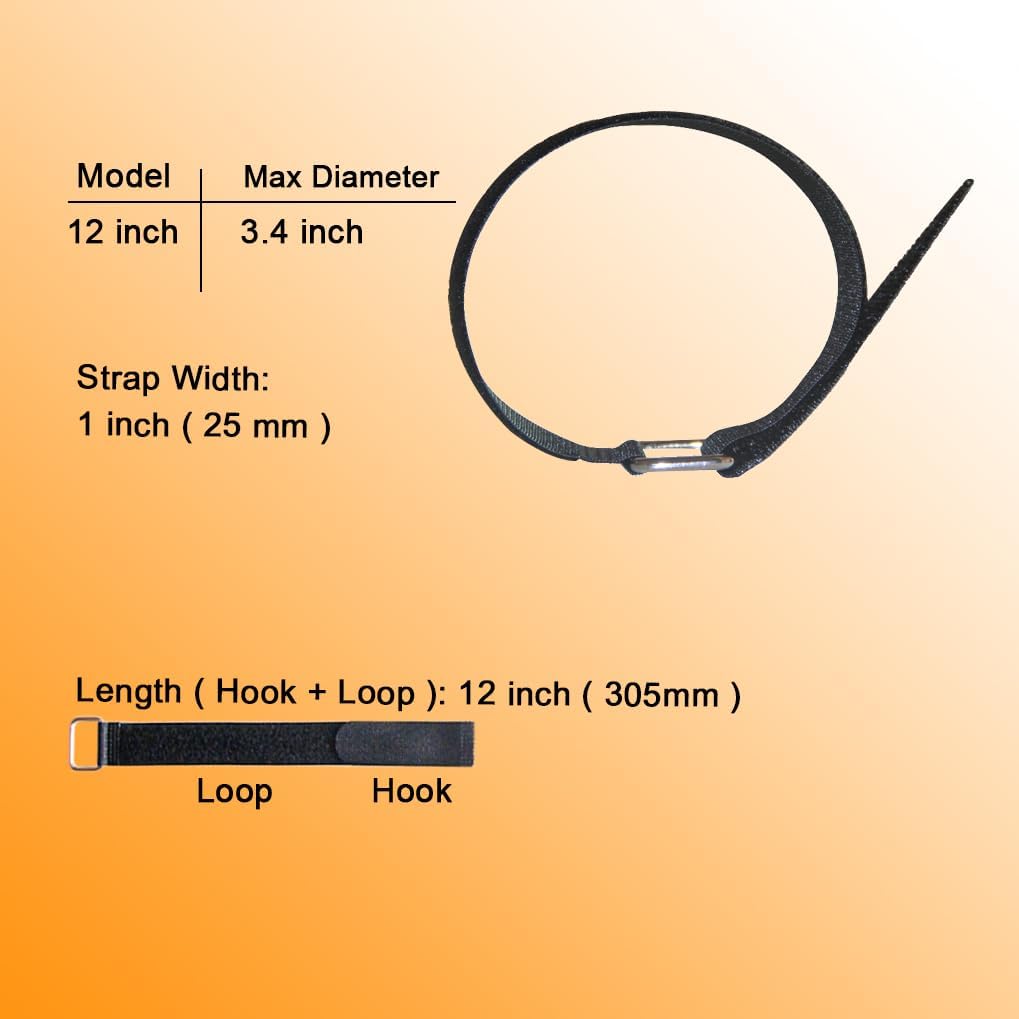 24 inch Hook and Loop Cable Strap - Reusable Fastening Strap - 12 PACK 1 inch Wide Nylon Cable Cinch Wrap