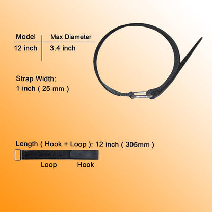 24 inch Hook and Loop Cable Strap - Reusable Fastening Strap - 12 PACK 1 inch Wide Nylon Cable Cinch Wrap