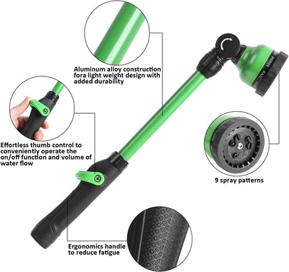 Watering Wand for Garden Hose, Lightweight Metal Turret Wand, Green