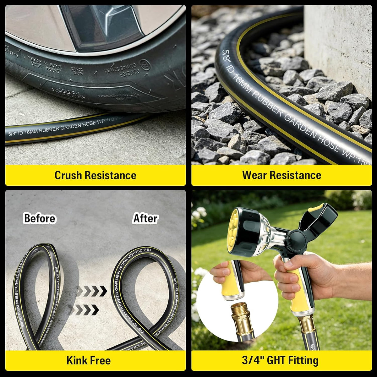Heavy Duty Metal Garden Hose Reel Wall Mounted, Come with 130ft Rubber Garden Hose & 5ft Lead-in Hose, Brass Fittings, Easy Crank Handle, Weather Resistant