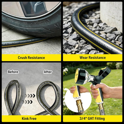 Heavy Duty Metal Garden Hose Reel Wall Mounted, Come with 130ft Rubber Garden Hose & 5ft Lead-in Hose, Brass Fittings, Easy Crank Handle, Weather Resistant